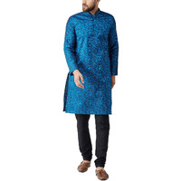 Sojanya (Since 1958 Men's Blue Jacquard Silk Only Long Kurta Size: M