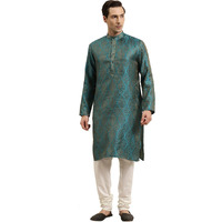 Sojanya (Since 1958 Men's Jacquard Silk Teal Blue & Gold Kurta Size 40