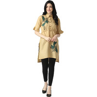 Greciilooks Women's Pure Cotton Straight Kurta (Large, Golden)