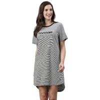 Enamor Essentials Womens Relaxed Fit Short Sleeves Round Neck Breathable Pure Cotton Slounge Mini Dress - E8S2