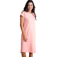 Enamor Essentials Womens Relaxed Fit Long Length Short Sleeve Crew Neck Cotton French Terry Lounge Dress With Onseam Pockets - E801