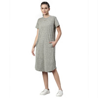 Enamor Athleisure Womens Relaxed Fit Light Weight Quick Dry 4 Way Stretch Antimicrobial Shorts Sleeve Round Neck Active Dress With Graphic And Side Pockets - A801