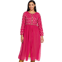 W For Woman Women's Georgette Kurta (18Fes11528-66169_Pink_X-Small)