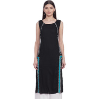 W For Woman Women's Straight Kurta (15Au15197-11249_Black_10)