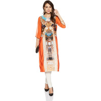 W For Woman Women's Satin Plain Straight Kurta (16Aus11146-57710_Orange_Medium)