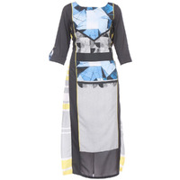 W For Woman Women's Straight Satin Kurta (16Au15906-57684_Grey_10/M)