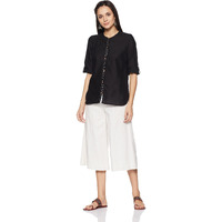 Aurelia Women's Cotton Straight Kurta (17Fek21347-01520_L_Black_Black_L)