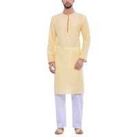 Manyavar Men's Cotton Kurta Pyjama (8903035044495_S952552-324-S_Yellow)