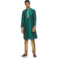 Manyavar Men's Silk Kurta Pyjama (Sdes221_Green_S)