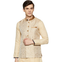 Manyavar J952358-303 Art Silk Jacket (J952358-303_Beige_Medium/38)