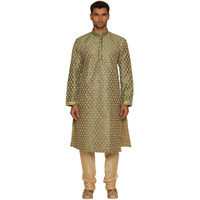Manyavar Men's Blended Kurta & Churidar Set, Green - Small (S952570-327)