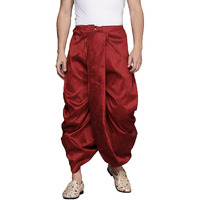 Manyavar Elegant Art Silk Readymade Stiched Dhoti For Men - (Maroon, Medium)