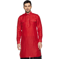 Manyavar Men's Silk Kurta (Path001Cd_Red_Small/36)