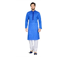 Manyavar Men's Blended Kurta & Pyjama Set, Blue - Medium (M301056-306)