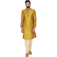 Manyavar Men's Silk Kurta Pyjama (S952648_Yellow_Large/40)