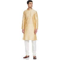 Manyavar S952679-304 Art Silk Kurta Pyjama (S952679-304_Beige_Large/40)