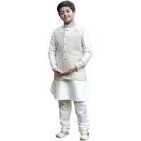 Manyavar Boy's Blended Silk Full Sleeve Kurta Jacket Breeches Set(8-10 Years)