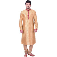 Manyavar Men's Regular Fit Kurta & Churidar Set, Fawn - Small (Sdes362-304)