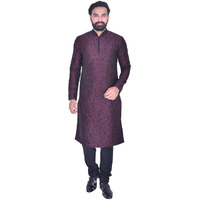Manyavar Selfdesign Embroidered Knee Long Kurta And Churidar Set For Men - (Wine, X-Large)