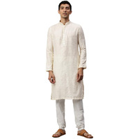 Manyavar Stylish Casual Silk Blend Full Sleeves Kurta Set For Men (Cream, X-Large)