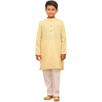 Manyavar Kurta Pajama Set For Kids And Boys, Mandarin Collar With Button, Full Sleeve Kurta Set, Blended Cotton, Self Design Kurta Set (Pista) (4-5 Years)