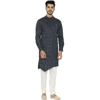 Manyavar Printed Knee Long Full Sleeves Kurta For Men - (Navy Blue, Medium)