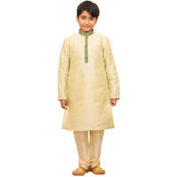 Manyavar Blended Silk Solid Full Sleeve Kurta Pajama Set For Kids And Boys(4-5 Years)