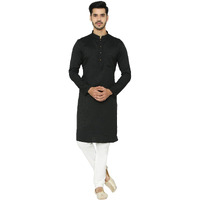 Manyavar Men's Cotton Kurta (Ml11844_Black_L)