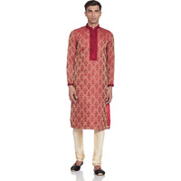 Manyavar Men's Art Silk Kurta Pyjama (Sosk323_Red_M)