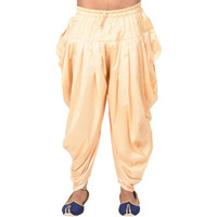 Manyavar Men's Patiala Salwar, Blended Viscose Solid/Plain Patiala Fawn (S)
