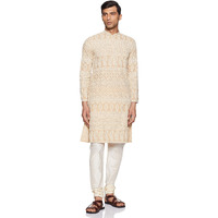 Manyavar Men's Silk Kurta Pyjama (Sosk372_Off-White_Small)