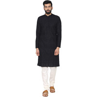 Manyavar Men's Art Silk Kurta Pyjama (Sosk372_Black_S)