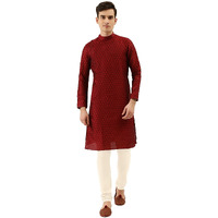 Manyavar Men's Silk Blend Other Kurta Pyjama (Sdes406_Maroon_L)