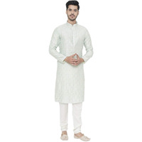 Manyavar Men's Silk Blend Other Kurta Pyjama (Sdes435_Light Mint Green_S)
