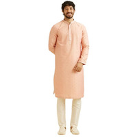 Manyavar Blended Silk Pink Kurta Set For Mens(X-Large,Pink)