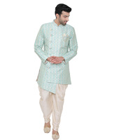 Manyavar Men's Silk Blend Regular Fit Kurta (Smid0002_Light Blue_M)