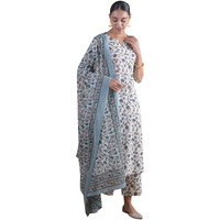 Libas Women's Silk Blend Printed Kurta Set (5746_Off White