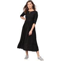 Libas Women's Viscose Rayon A-Line Long Casual Dress (8404Mj_Black