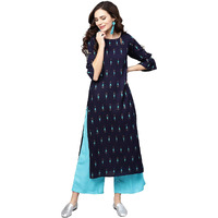 Libas Women's Rayon Printed Straight Kurta (8072Mj_Navy Blue