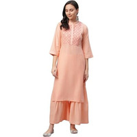 Libas Women's Crepe Printed Straight Kurta (9158_Peach