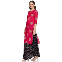 Libas Gerua Womens Printed Viscose Straight Kurta With Skirt