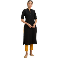 Libas Women's Cotton Solid Straight Kurta (12026O_Black