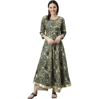 Libas Women's Silk Printed Anarkali Kurta (22057_Green