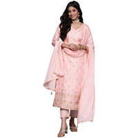 Libas Womens Woven Design Silk Blend Straight Kurta With Trousers And Dupatta