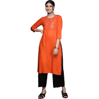 Libas Women's Rayon Blend Yoke Design Straight Kurtas (23483_Orange