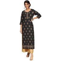 Gerua Women's Viscose Rayon Floral Straight Kurta (G2484_Black_Xs)