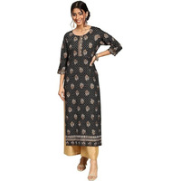 Libas Women's Viscose Rayon Floral Straight Kurta (G2484_Black_S)