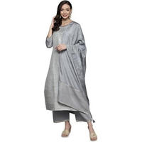 Libas Womens Woven Design Silk Blend Straight Kurta With Palazzos And Dupatta