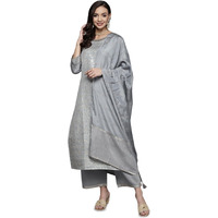 Libas Womens Woven Design Silk Blend Straight Kurta With Palazzos And Dupatta