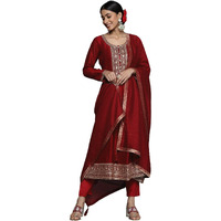 Libas Women's Silk Blend Kurta Sets (33463O_Maroon
